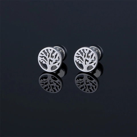 Lebensbaum Runde Hohle Ohrstecker 316 Edelstahl Geometrischer Minimalistischer Schmuck Für Damen Herren
