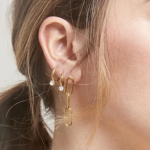 18K Gold Plated Stainless Steel Hoop Earrings With Cubic Zirconia Pendant Minimalist Round Dainty Jewelry For Women
