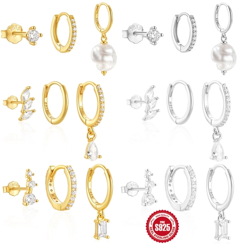 Orecchini A Cerchio In Argento Sterling 925 Zircone Perla Artificial Gioielli Per Donna Elegante Moda Geometrica Lusso Accessori