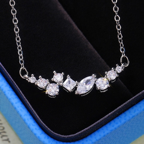 Mixed Cut Cluster Pendant Necklace Copper White Gold Plated AAA Zircon Fashion Minimalist Jewelry For Women Elegant