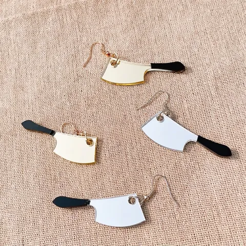 Acryl Spiegel Mes Drop Oorbellen Grappig Creatief Hakmes Ontwerp Voor Halloween Punk Sieraden Nieuwigheid