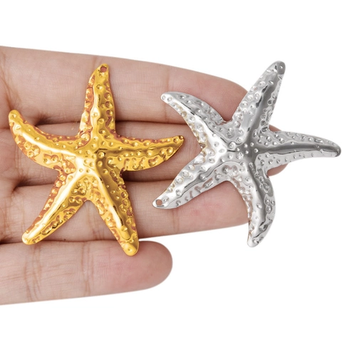 Large Starfish Pendant 304 Stainless Steel Hammered Textured Sea Star Charm For DIY Jewelry Making Necklaces Accessory