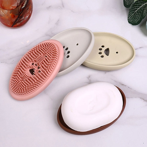 Portasapone In Silicone Con Drenaggio Vassoio Impronta Zampa Spazzola Supporto Per Sapone Flessibile Per Bagno Cucina