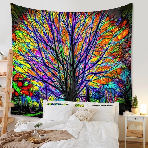 Tapiz De Pared Colorido Árbol De La Vida Fibra De Poliéster Arte Abstracto Bohemio Fondo Para Decoración De Dormitorio Sala Hogar
