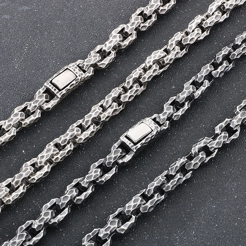 Collana A Catena Da Uomo Acciaio Inossidabile Texture Martellata Maglie Quadrate Vintage Punk Hip Hop Gioielli Stile Industriale Chiusura