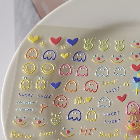 Nail Art Stickers Embossed Waterproof DIY Decoration Cute Cartoon Graffiti Style Self Adhesive For Women