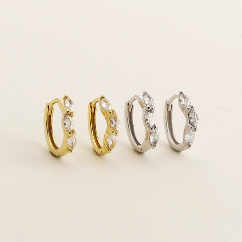 925 Sterling Silver Marquise Rhinestone Huggie Hoop Σκουλαρίκια Μινιμαλιστικά Γεωμετρικά Γυναικεία Κοσμήματα