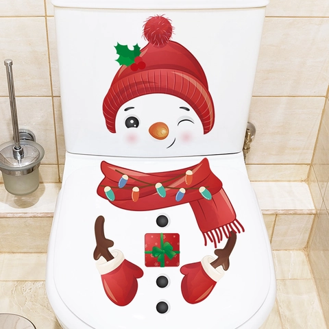 Calcomanías Para Tapa De Inodoro De Muñeco De Nieve De Navidad PVC Impermeable Adhesivos De Decoración De Baño Extraíbles Dibujos Animados Fiesta De Vacaciones De Invierno Ornamento Para El Hogar