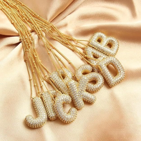 Balloon Initial Letter Pendant Necklace Real Gold Plated Copper Micro Pave Zircon Dainty Jewelry For Women Hip Hop