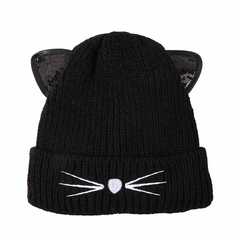 Berretto In Maglia Con Orecchie Di Gatto Da Donna Inverno Caldo Berretto In Acrilico Con Orecchie Di Paillettes E Ricamo