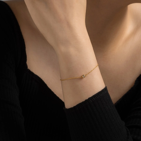 Bracciale Regolabile in Argento Sterling 925 con Singola Zirconia per Donna Gioielli di Moda Minimalisti Catena Sottile Delicata Placcato Oro Platino