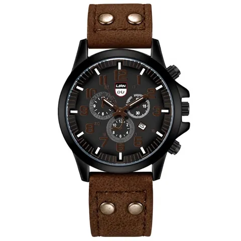 Orologio al Quarzo Casual da Uomo Con Calendario Quadrante Funzionale in Stile Cronografo Cinturino in Pelle PU Borchie Cassa in Lega