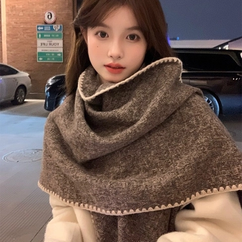 Donne Imitazione Cashmere Sciarpa Triangolo Scialle Caldo Inverno Plaid Solido Bordo Punto Frusta Moda