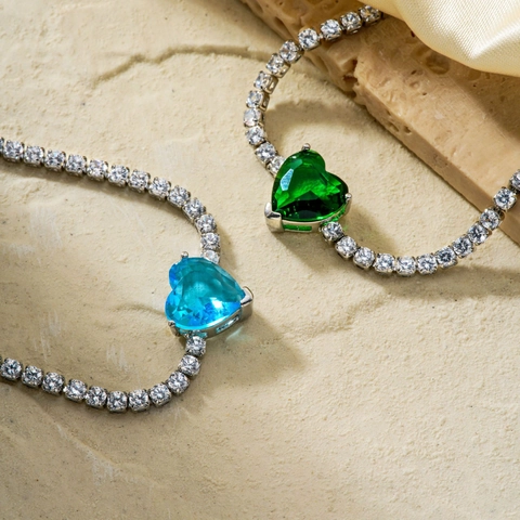 Elegant Heart Cut Zirconia Gemstone Bracelet For Women Copper Electroplated Tennis Chain Bracelet Heart Charm Jewelry Gift
