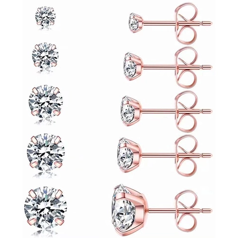 Minimalist 316 Stainless Steel 6-Claw Rhinestone Stud Earrings For Women Simple Piercing Ear Jewelry Daily Commute Accessories