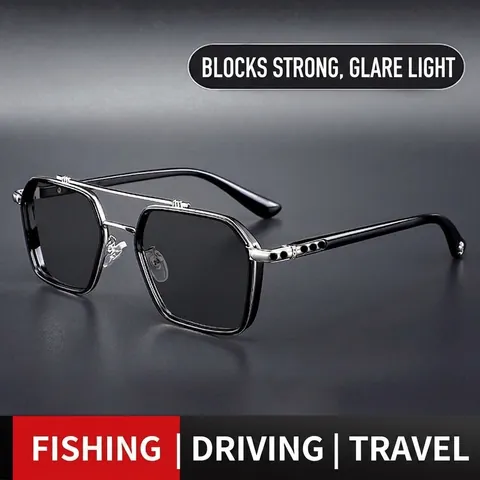 Gafas De Sol Cuadradas Retro Hombre Montura Metálica Protección UV400 Fotocromáticas Conducción Pesca Moda Polígono
