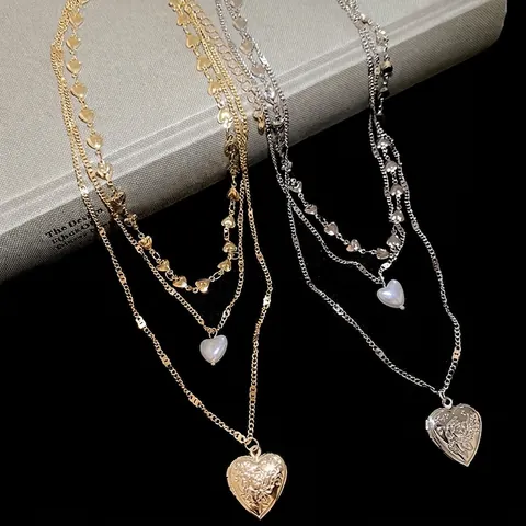 Collar De Varias Capas Con Colgante De Corazón Aleación Perla Artificial De Imitación Joyería De Cadena De Clavícula Elegante Vintage Para Mujer