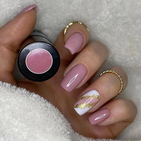 Press On Nails Square False Nails Gold Foil Marble Pattern Solid Color Elegant Sweet Manicure Accessory For Women