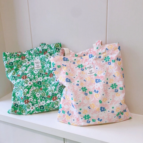 Sac Cabas En Toile De Coton À Imprimé Fleuri Grande Capacité Sac À Épaule Pour Femmes Quotidien Shopping Étudiants Style Frais