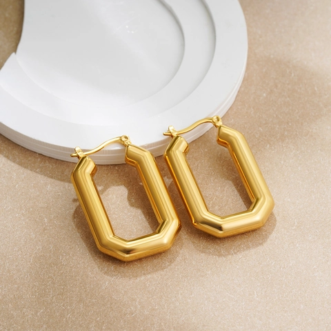 Minimalist Stainless Steel 18K Gold Plated Rectangle Geometric Hoop Earrings For Women French Vintage Style Jewelry