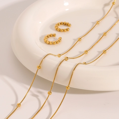 Collier Multi-Rangs En Acier Inoxydable Plaqué Or Avec Perles Rondes Élégantes Bijoux De Mode Pour Femmes