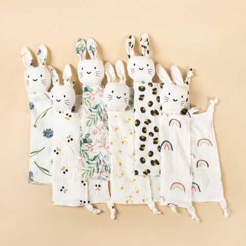 Baby Security Blanket Cotton Muslin Gauze Comforting Towel Rabbit Animal Head Newborn Infant Sleeping Breathable