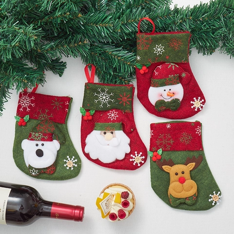 Christmas Stocking Decoration Non-Woven Hanging Ornament Santa Claus Snowman Reindeer Bear Holiday Party Atmosphere Decor