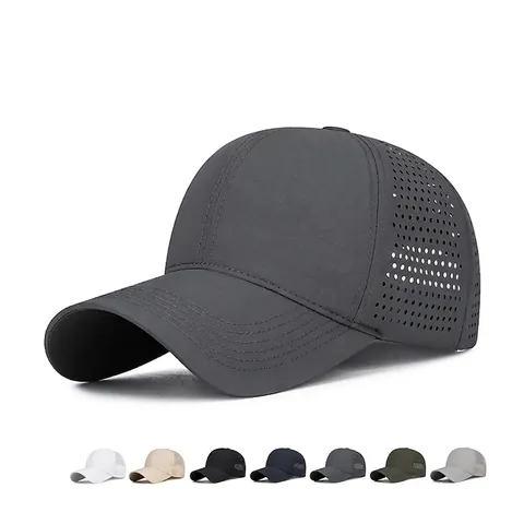 Polyester Quick Dry Baseball Cap Laser Cut Breathable Holes Outdoor Hiking Sports Adjustable Hat Solid Color Minimalist