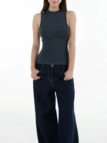 Womens Mock Neck Sleeveless Tank Top Ribbed Knit Slim Fit Viscose Cotton Blend Basic Stretchy Vest
