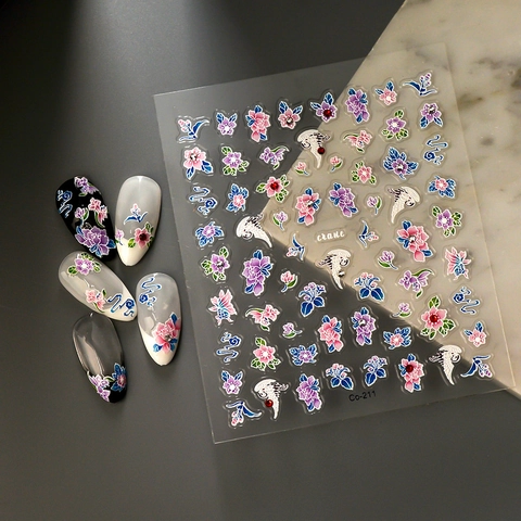 5D Embossed Nail Art Stickers Floral Crane Patterns Waterproof Self Adhesive DIY Manicure Decoration For Women