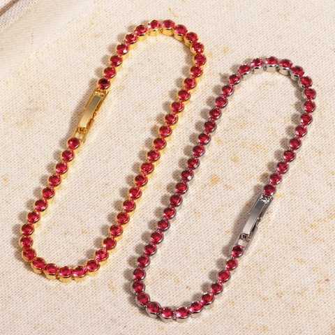 Bracciale Tennis In Rame Da Donna Zirconia Cubica Rossa Cristallo Gioielli Eleganti Per Festa Matrimonio