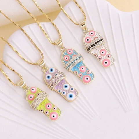Slipper Pendant Necklace Copper Zircon Evil Eye Enamel Lucky Charm Jewelry For Women