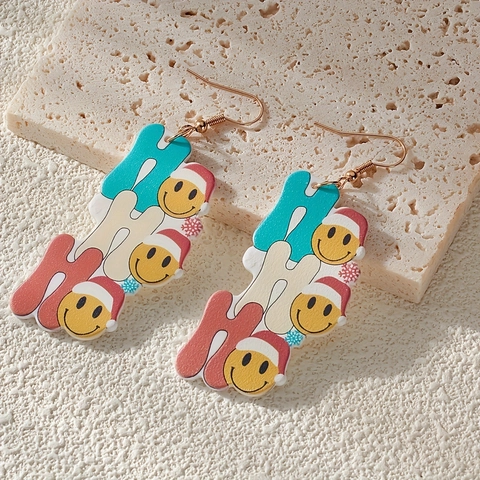 Ho Ho Ho Natale Lettere Orecchini Acrilico Gioielli Pendenti Con Cappello Di Babbo Natale Smiley Face Regalo Festivo