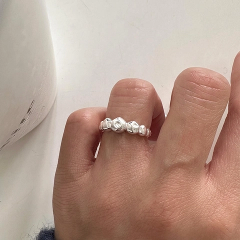 Bague En Argent Sterling 925 Texture Irrégulière Minimaliste Réglable Anneau Ouvert Bijoux Pour Femmes Cadeau Élégant