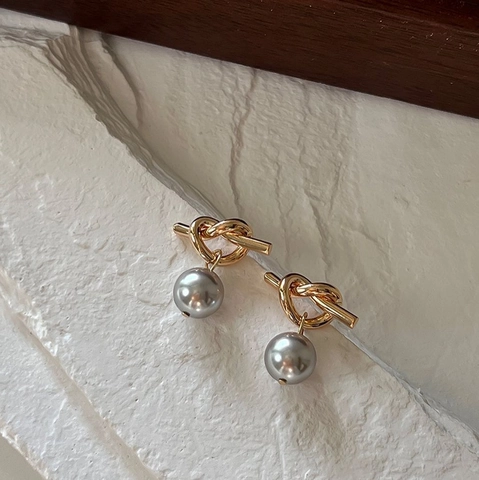 Orecchini a Goccia con Perle Design a Nodo Francese Perno in Argento Sterling 925 Oro Rosa Eleganti Perle Artificiali