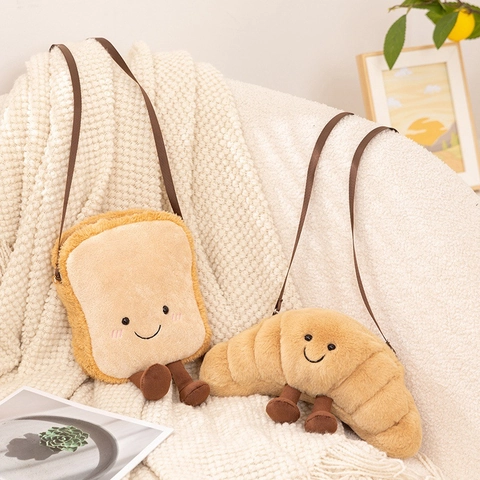 Borsa A Tracolla Di Pane Peluche Simpatica Forma Croissant Toast Borsa A Spalla Con Gambe Pendenti Per Ragazze Bambini