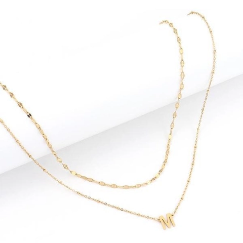 Collier Pendentif Initiale Double Couche Cuivre Plaqué Or Alphabet Lettre Chaîne Clavicule Pour Femmes Bijoux Mode