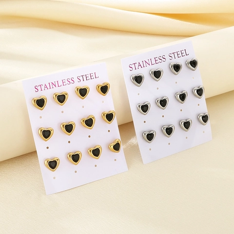 Heart Stud Earrings Stainless Steel Colorful Rhinestone Gemstone Hypoallergenic Retro INS Style Jewelry For Women