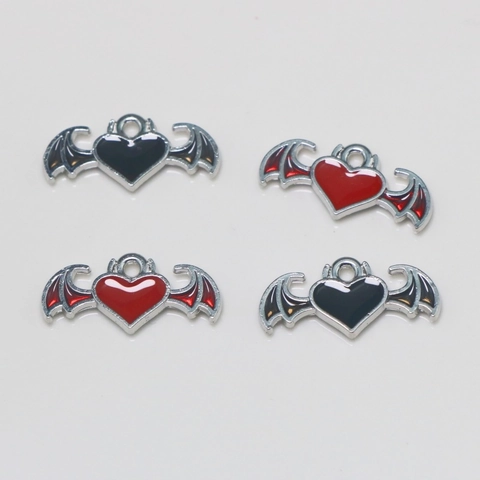 Charms Coeur Ailes De Chauve-Souris En Alliage Émail Pour Fabrication De Bijoux DIY Gothique Sombre Halloween Accessoires