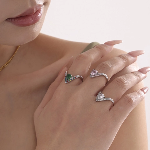 Titanium Steel Geometric Cross Winding Zirconia Ring For Women Minimalist V-Shaped Water Drop Zirconia Inlaid Fashion Jewelry