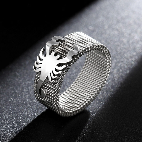Stainless Steel Scorpion Ring For Men Women Punk Woven Mesh Band Ring Gothic Animal Jewelry Frosted Band Finger Ring Gift