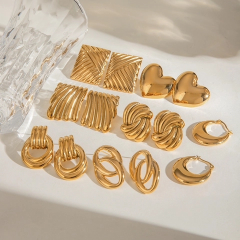 Edelstahl Ohrringe Für Frauen Vergoldet Klobige Geometrische Creolen Retro Wasserdicht Hypoallergen Modeschmuck