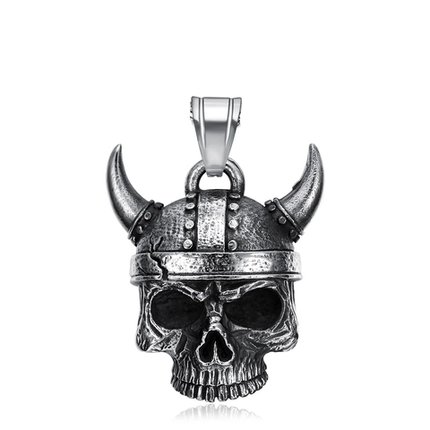 Collana Con Pendente Teschio Vichingo Acciaio Inossidabile Guerriero Retrò Elmo Con Corna Gioielli Gothic Punk Uomo