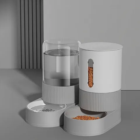 Automatic Pet Feeder Waterer Gravity Supply PP Plastic Food Water Storage Dispenser For Cats Dogs Minimalist