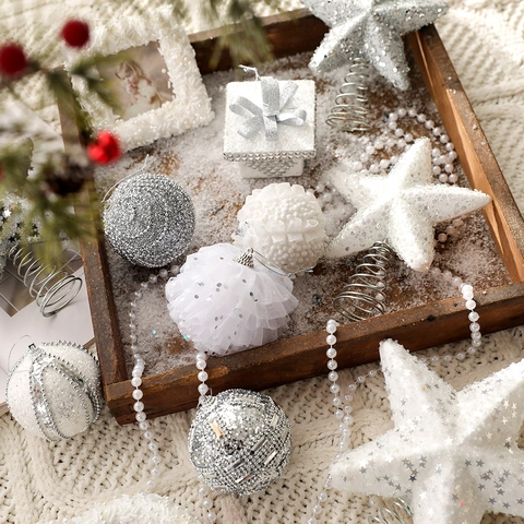 Addobbi Natalizi Appesi Albero Bianco Argento Glitter Schiuma Plastica Forme Decorative Per Decorazione Festa Casa Festiva