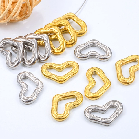 Colgante Corazón Hueco Acero Inoxidable Chapado En Oro 18K Textura Irregular DIY Collar Pulsera Accesorios Para Joyería