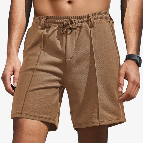 Men Shorts Polyester Pineapple Grid Breathable Drawstring Elastic Waist Casual Sports Summer Loose Fit Heavyweight
