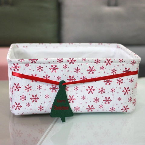 Cesta Almacenamiento Navidad Tela Rectangular Patrón Copos Nieve Organizador Escritorio Cinta Etiqueta Árbol Tela Oxford