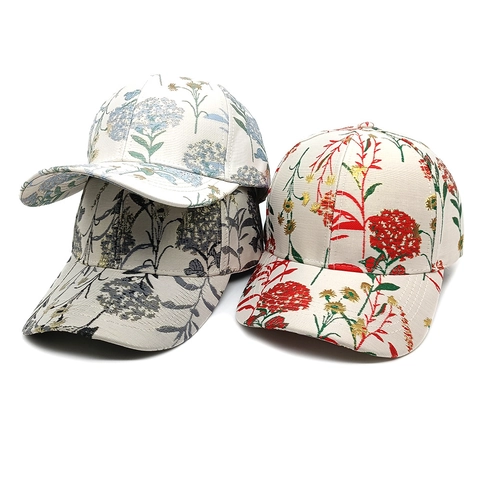 Women Baseball Cap Jacquard Floral Print Ethnic Vintage Sun Protection Adjustable Curved Brim Hat