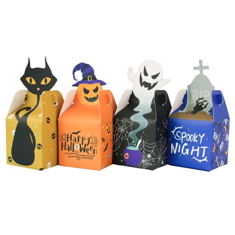 Halloween Süßigkeitenverpackung Tragbare Papiertüten Kürbis Geist Schwarz Katze Muster Party Gastgeschenke Faltbar Dekorativ